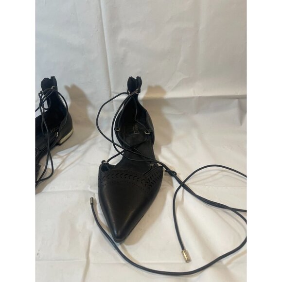 ALDO Women's Black Leather Lace Up Gladiator Pointed Toe Back Zip Flat Shoes 9 - Picture 4 of 11